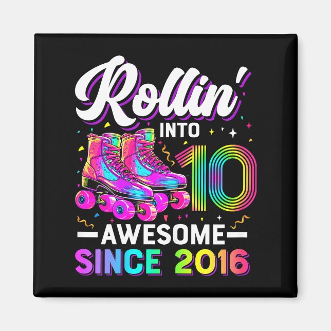 10th Birthday Shirt Girl 10 Year Old Roller Skate  Magnet (Vorne)
