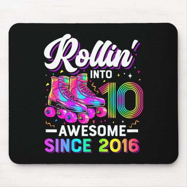 10th Birthday Shirt Girl 10 Year Old Roller Skate  Mousepad (Vorne)