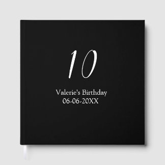 10th birthday white black name date calligraphy gästebuch