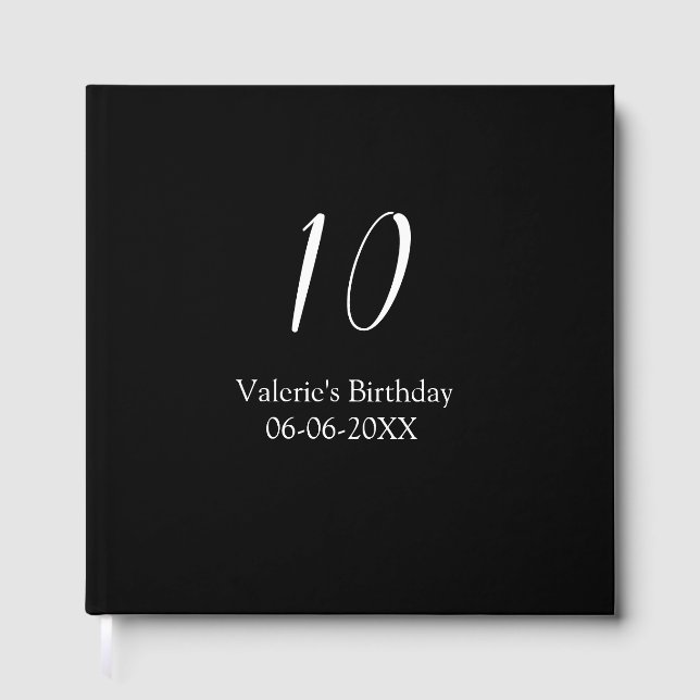 10th birthday white black name date calligraphy  gästebuch (Vorderseite)
