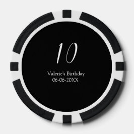 10th birthday white black name date calligraphy  pokerchips