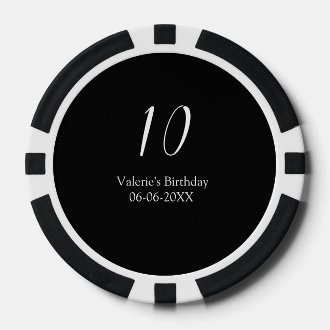 10th birthday white black name date calligraphy  pokerchips (Vorderseite)