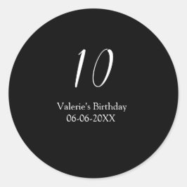 10th birthday white black name date calligraphy  runder aufkleber
