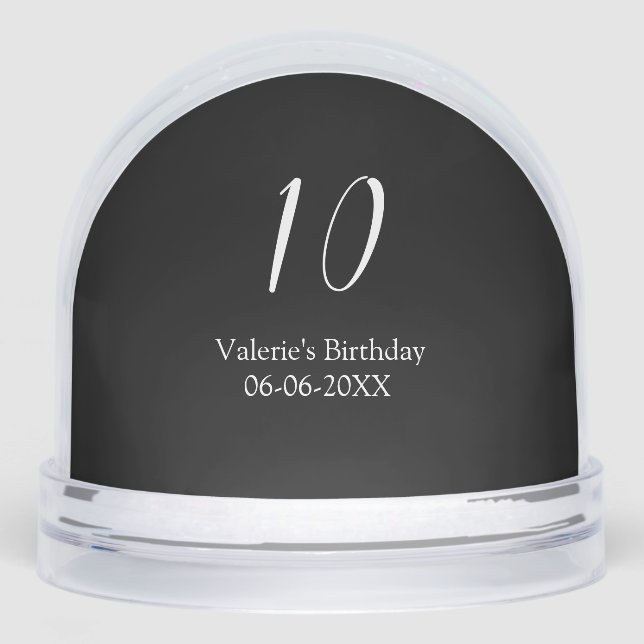 10th birthday white black name date calligraphy  schneekugeln (Vorderseite)