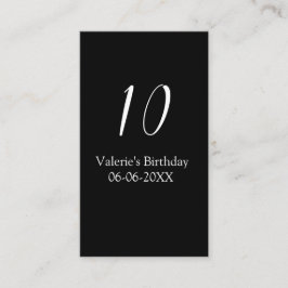 10th birthday white black name date calligraphy  visitenkarte