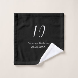 10th birthday white black name date calligraphy  waschlappen