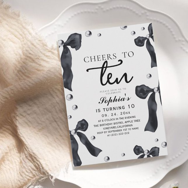 10th Black Bow Birthday Party Einladung (Von Creator hochgeladen)