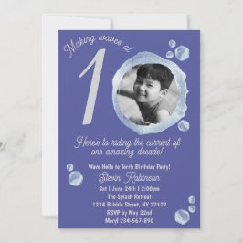 10th Indigo Blue Bubble Birthday Party Invitation Einladung
