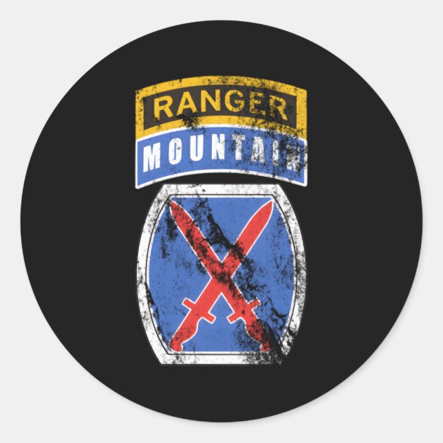 10th Mountain Mtn Division Patch mit Ranger Tab D Runder Aufkleber (Vorderseite)