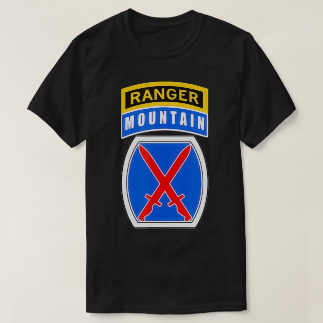 10th Mountain (MTN) Division Patch mit Ranger Tab T-Shirt (Design vorne)
