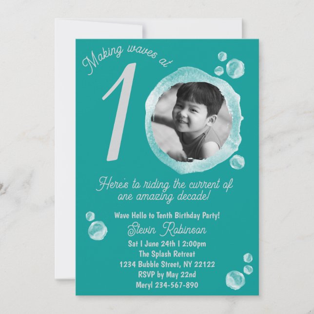 10th Ocean Teal Bubble Birthday Party Invitation Einladung (Vorderseite)