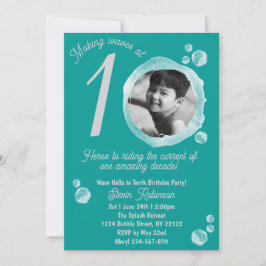 10th Ocean Teal Bubble Birthday Party Invitation Einladung