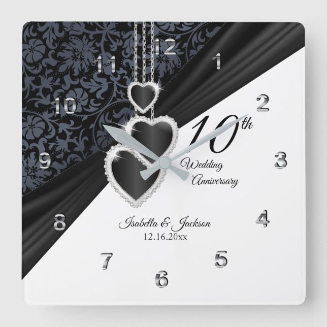 10th Onyx Wedding Anniversary Keepake Quadratische Wanduhr (Vorderseite)