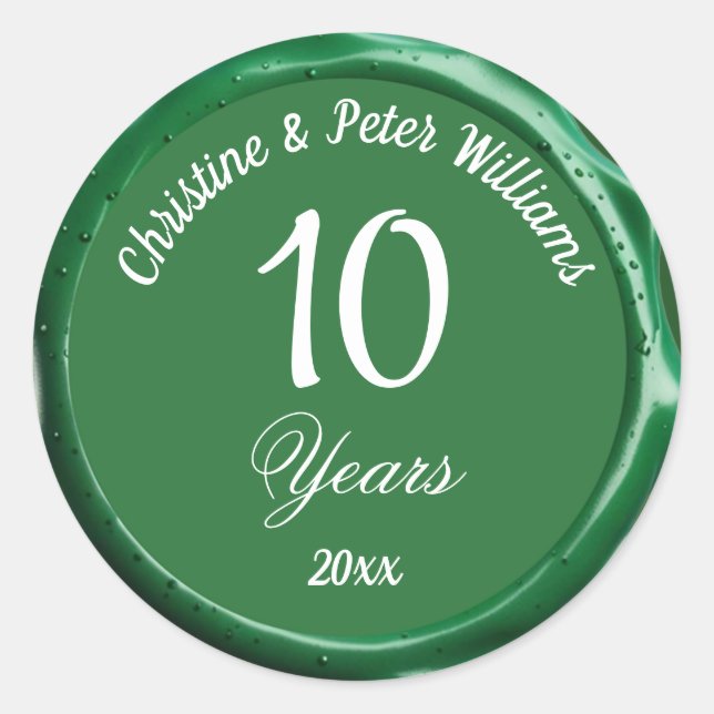 10th Tin Wedding Sage Green Wax Siegel Sticker (Vorderseite)