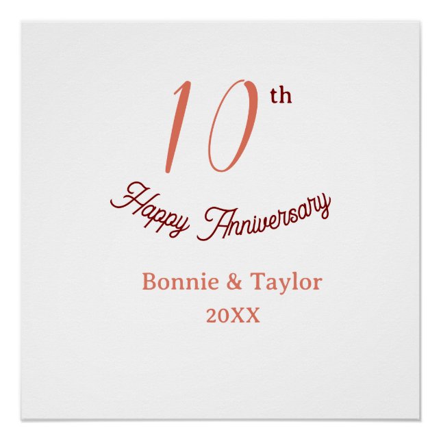 10th wedding anniversary peach pastel name retro b poster (Vorderseite)