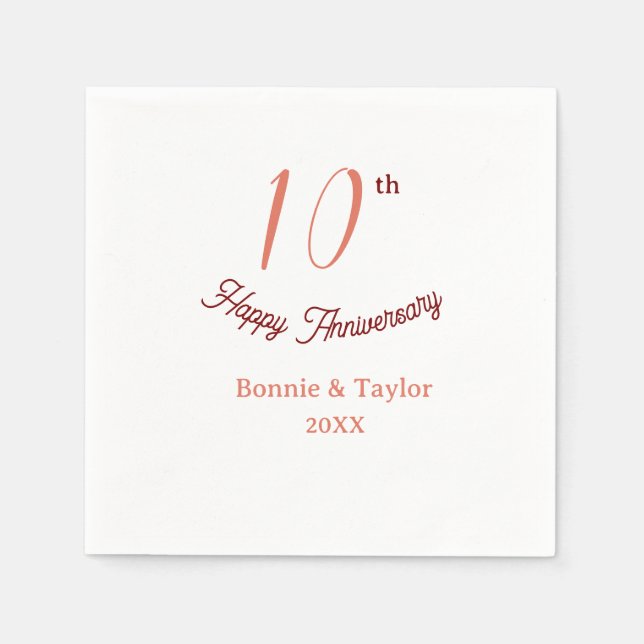 10th wedding anniversary peach pastel name retro b serviette (Vorderseite)