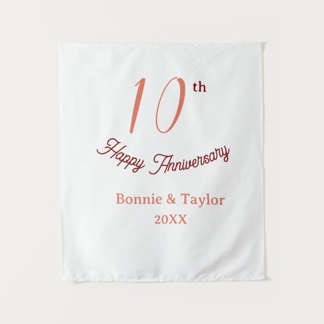 10th wedding anniversary peach pastel name retro b wandteppich (Vorderseite)