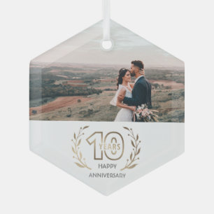 10th Year Anniversary Foto Gift for Pärchen Ornament Aus Glas