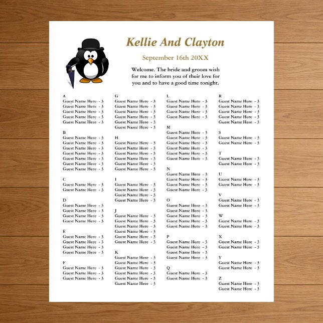 110 Funny Pinguin Greeter Wedding Seating Chart Poster (Von Creator hochgeladen)
