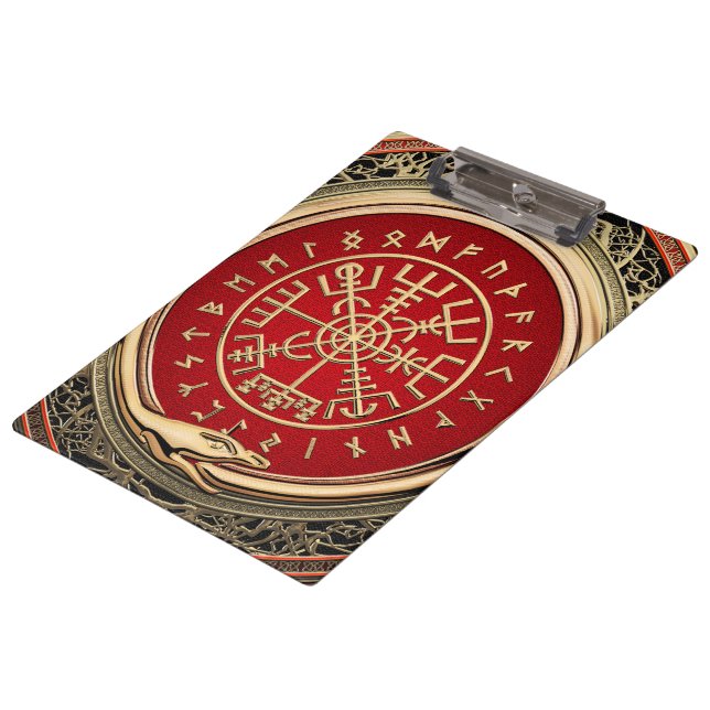 [110] Vegvisir - Viking Gold Magic Runic Compass Klemmbrett (Schrägansicht)