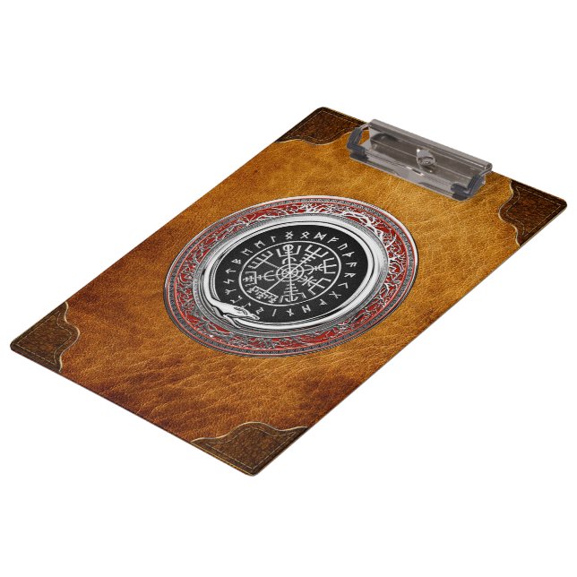 [110] Vegvisir - Viking Silver Magic Runic Compass Klemmbrett (Schrägansicht)