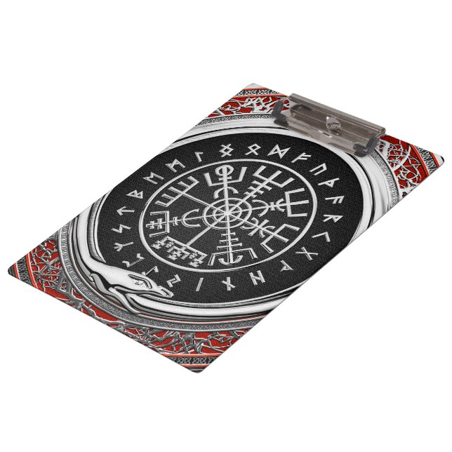 [110] Vegvisir - Viking Silver Magic Runic Compass Klemmbrett (Schrägansicht)