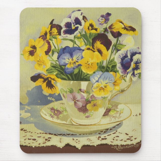 1187 Stiefmütterchen in Teetasse Mousepad (Vorne)