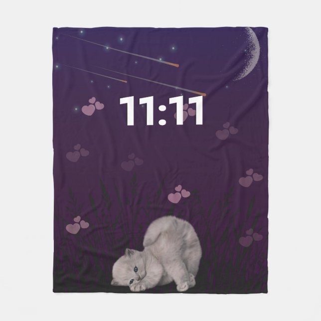 11:11 Engelnummer süße Katze Nachthimmel Fleece-De Fleecedecke (Vorderseite)