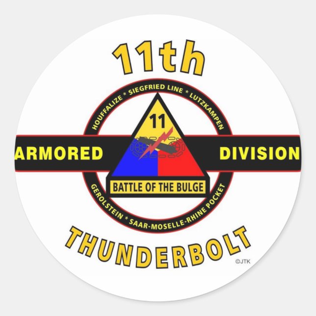 11. ARMORIERTE ABTEILUNG "THUNDERBOLT" RUNDER AUFKLEBER (Vorderseite)