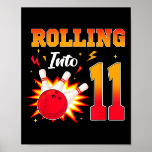 11 Bowling Geburtstagsparty 11 Jahre alt Poster
