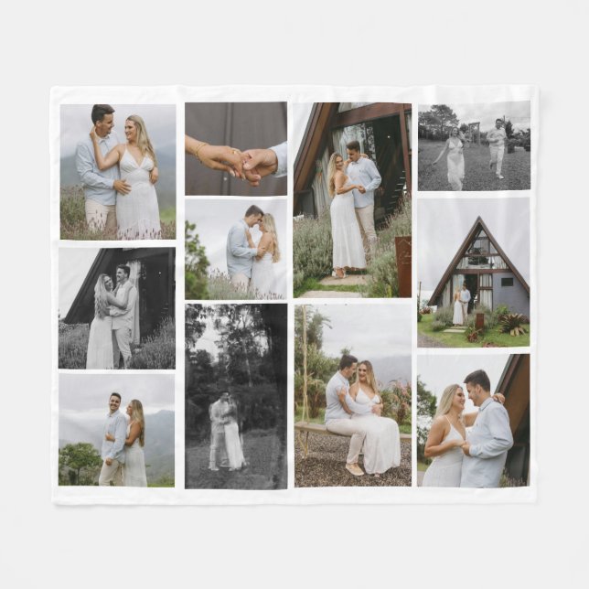 11 Custom Unique Foto Collage Minimalistisch Fleecedecke (Vorderseite (Horizontal))