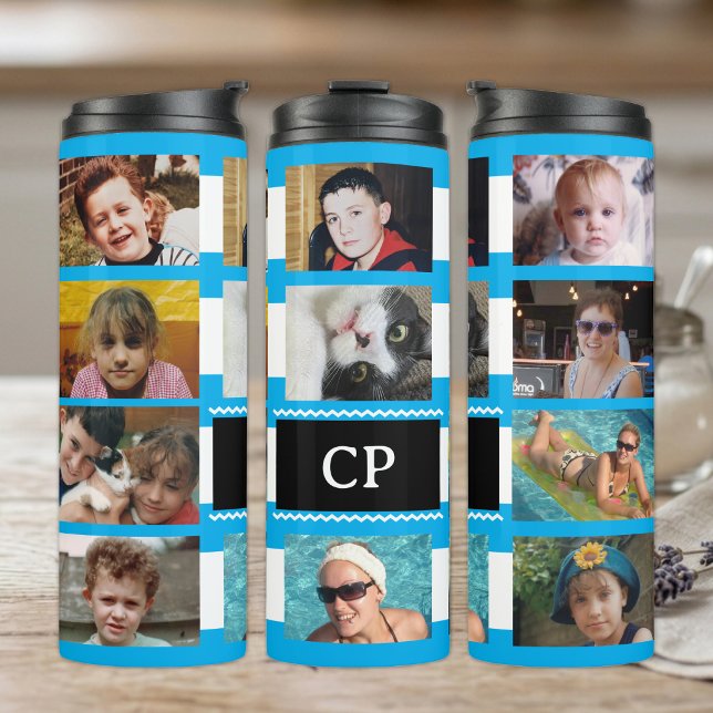 11 Foto-Collage Initialen blau weiß Thermosbecher (Von Creator hochgeladen)