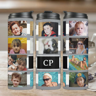 11 Foto-Collage Initialen grau weiß Thermosbecher