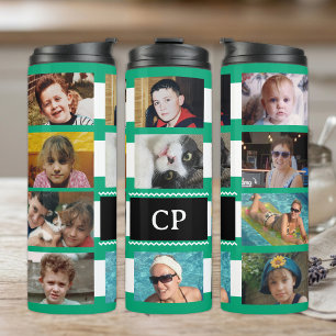 11 Foto-Collage Initialen grün weiß Thermosbecher