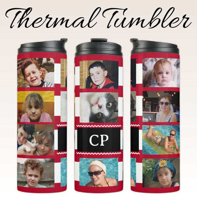 11-Foto-Collage Initialen rot weiß Thermosbecher (Von Creator hochgeladen)