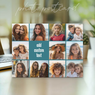 11-Foto-Collage mit blauem Hintergrund Postkarte