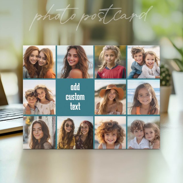 11-Foto-Collage mit blauem Hintergrund Postkarte (Photo Postcard - Customize with your favorite photos)
