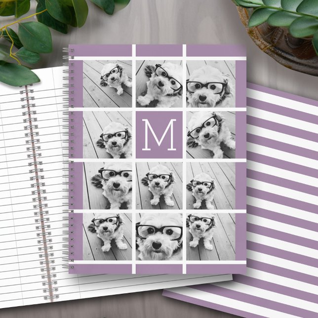 11 Foto Collage Monogram CAN EDIT lila Notizbuch (Personalized notebook with an area for photos and text - option for different inside pages and coils)