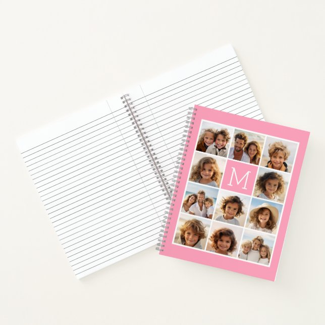 11 Foto Collage Monogram CAN EDIT pink Notizbuch (Innenseite)