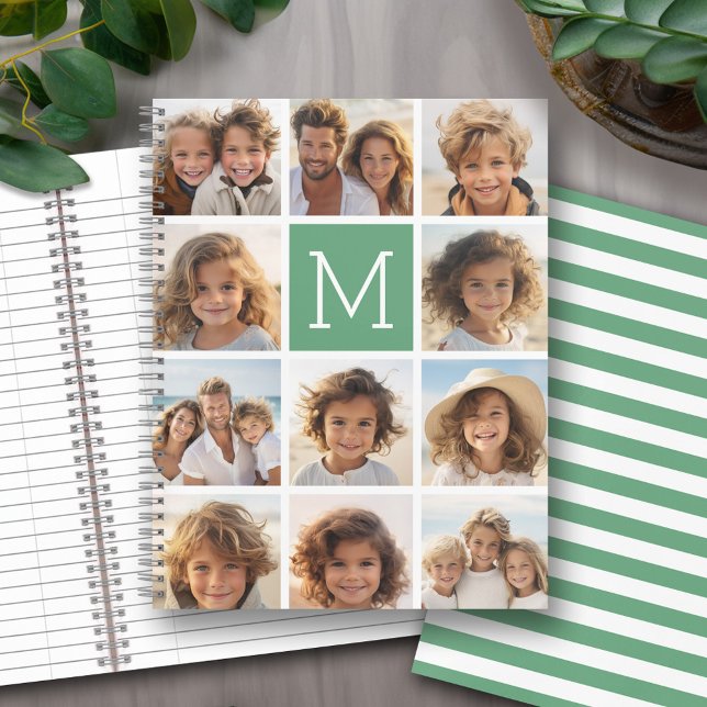 11 Foto Collage Monogram KANN FARBE BEARBEITEN Notizbuch (Personalized notebook with a photo collage and monogram)