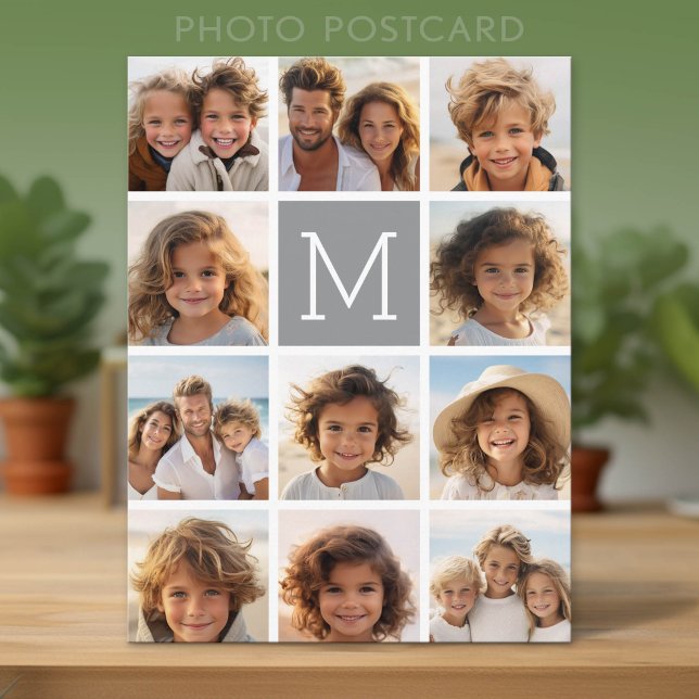 11 Foto-Collage Monogramm FARBE EDITIERBAR Postkarte (Photo Postcard)
