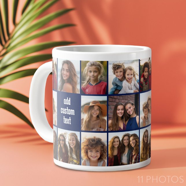 11 Foto Collage Navy Blau - Wiederholung beider Se Jumbo-Tasse (Custom Photo Collage Mug)