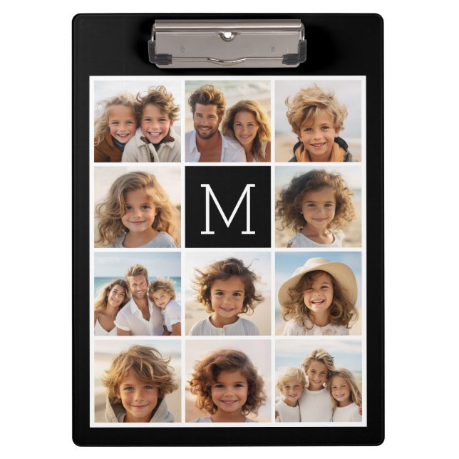 11 Foto-Gitter-Collage mit Monogramm Klemmbrett (Vorderseite)