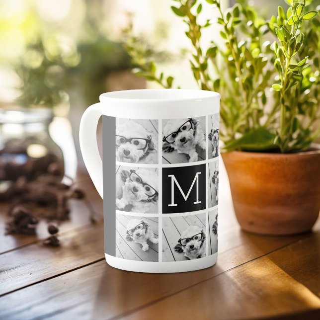 11 Foto-Gitter-Collage mit Monogramm Prozellantasse (Personalized mug with photos and text, customize completely in the advanced design area)