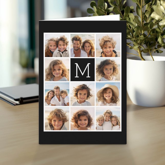 11 Foto Instagram Collage Custom Black Monogram (Photo Greeting Card)