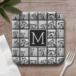 11 Foto Instagram Collage Custom Black Monogram Pappteller<br><div class="desc">Schwarz und Weiß - Verwenden Sie bis zu 11 quadratische Fotos,  um ein einzigartiges und persönliches Geschenk zu kreieren. Oder man behalte den Hipster Welpe und macht einen trendigen Sake. Wenn Sie die Bilder anpassen müssen,  klicken Sie auf das Werkzeug anpassen,  um Änderungen vorzunehmen.</div>