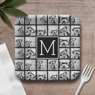 11 Foto Instagram Collage Custom Black Monogram Pappteller