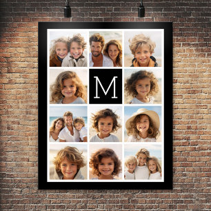 11 Foto Instagram Collage Custom Black Monogram Poster