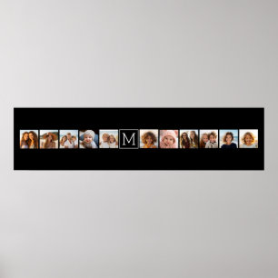 11 Foto Instagram Collage Custom Black Monogram Poster