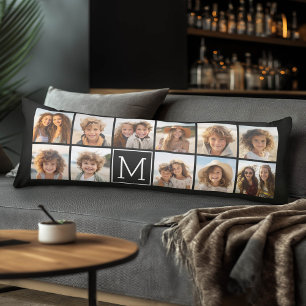 11 Foto Instagram Collage Custom Black Monogram Seitenschläferkissen